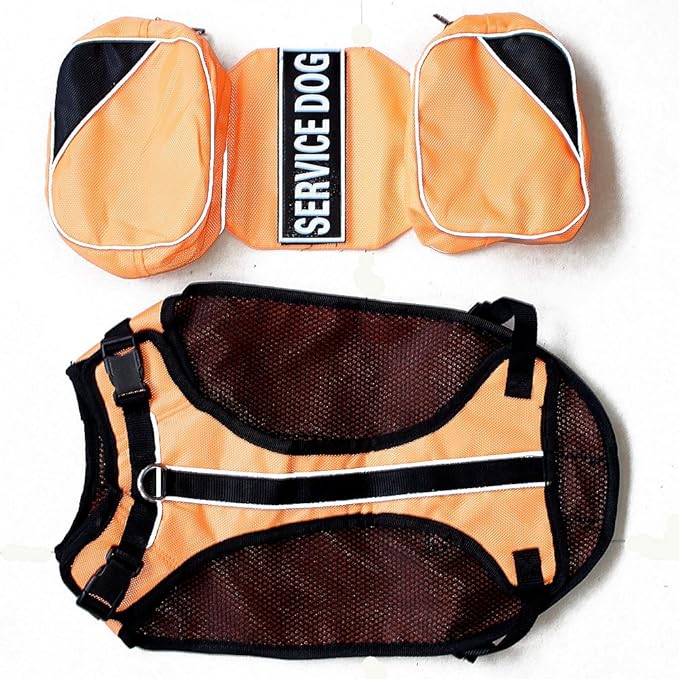 Serijoars Dog Vest Harnesses with Saddlebag Backpack for Camping & Travel - Reflective Hound Hiking Backpack Saddle Bag - Lightweight Vest Harness for Medium & Large Dogs (Orange, S)