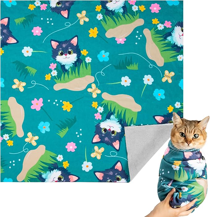 Cat Grooming Wrap, Cat Wrap for Cutting Nails, Self-Adherent Fabric Wrap for Cats, Cat Burrito Wrap Anti-Scratch, Anti-Escape, Multifunctional Swaddle Wrap Pet Tool 21.6×21.6"