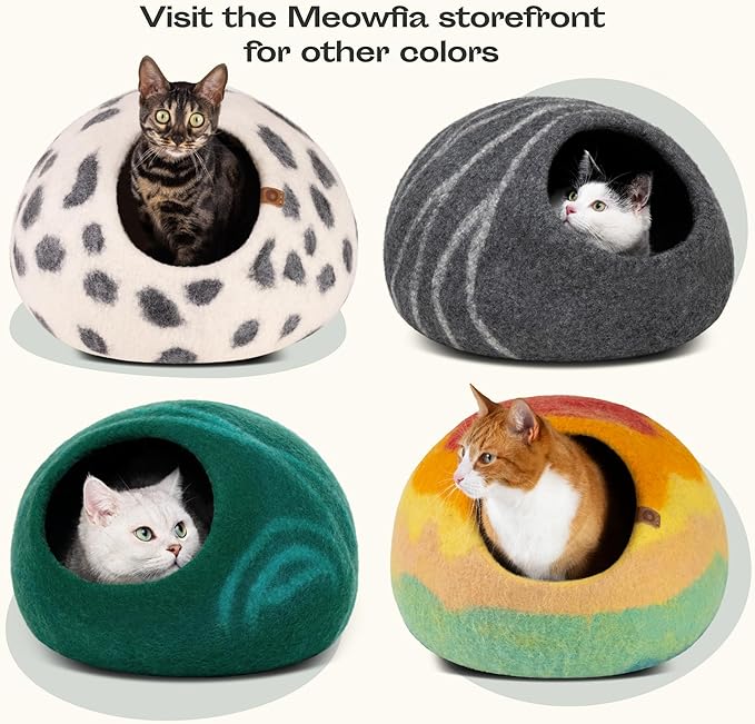 MEOWFIA Cat Cave – Premium Felt Cat Bed for Indoor Cats, Handmade 100% Merino Wool (Medium, Dark Grey)