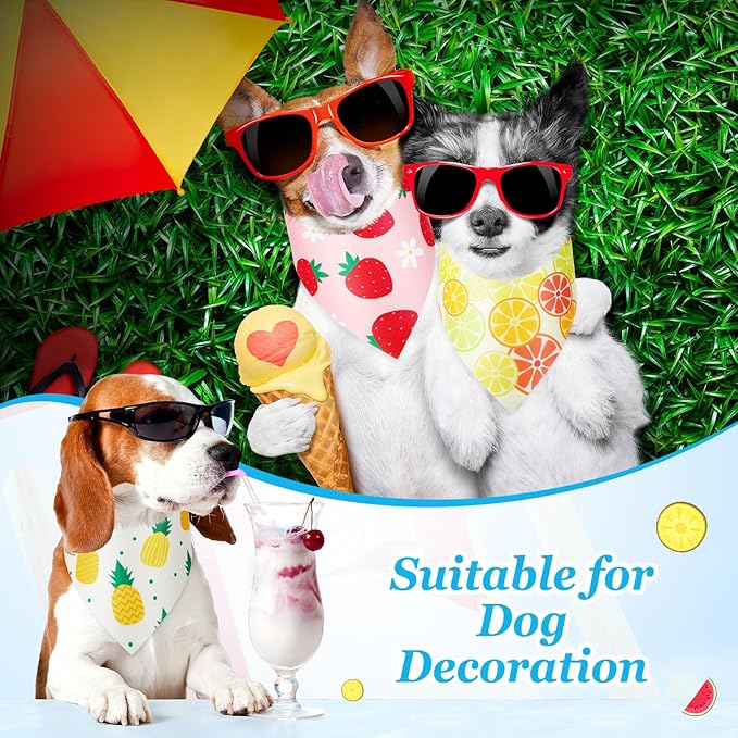 100 Pcs Fruit Dog Bandanas Bulk Summer Bandanas for Dogs Hawaiian Soft Bibs Adjustable Triangle Scarf for Small Medium Large Pet Costume