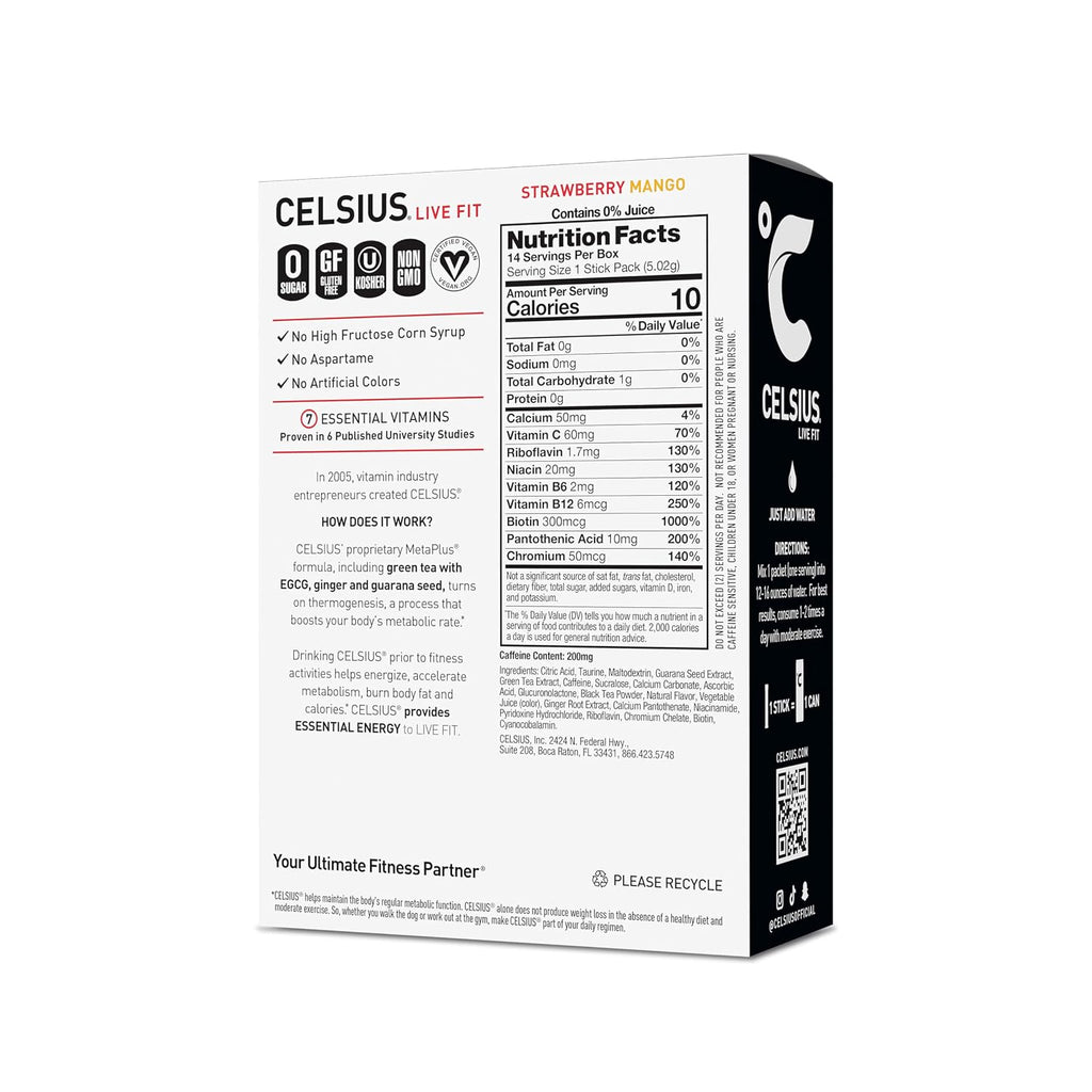 CELSIUS® On-The-Go Powder Sticks Dragonfruit Lime, Essential Energy 2.8 Oz