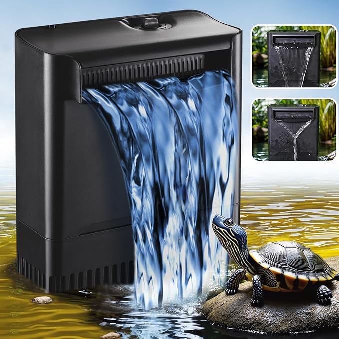 290GPH Turtle Tank Filter for 40-85 Gallon, Turtle Filter Low Water Level Available and Flow Adjustable, Turtle Water Filter for Shrimps Amphibians Turtle Tank Saltwater Freshwater Crystal Clear
