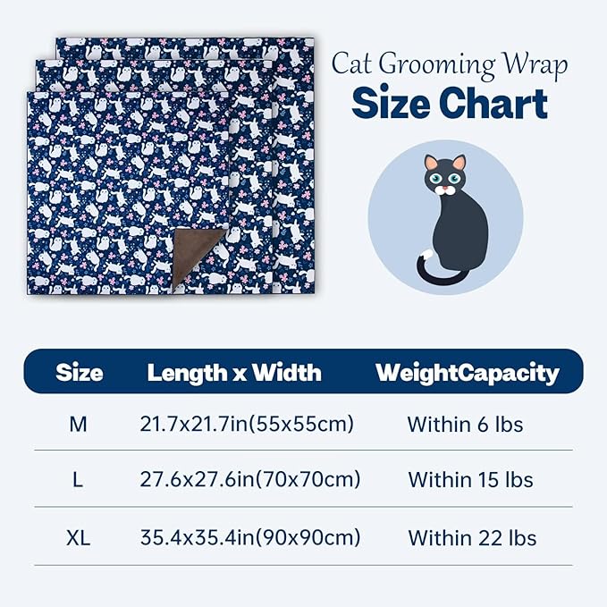 Paw Legend 27.6" Cat Wrap for Grooming Cat Wrap for Cutting Nails Cat Restraint for Nail Clipping Self Adhesive Blanket Restraint Cloth for Cats Within 15lbs