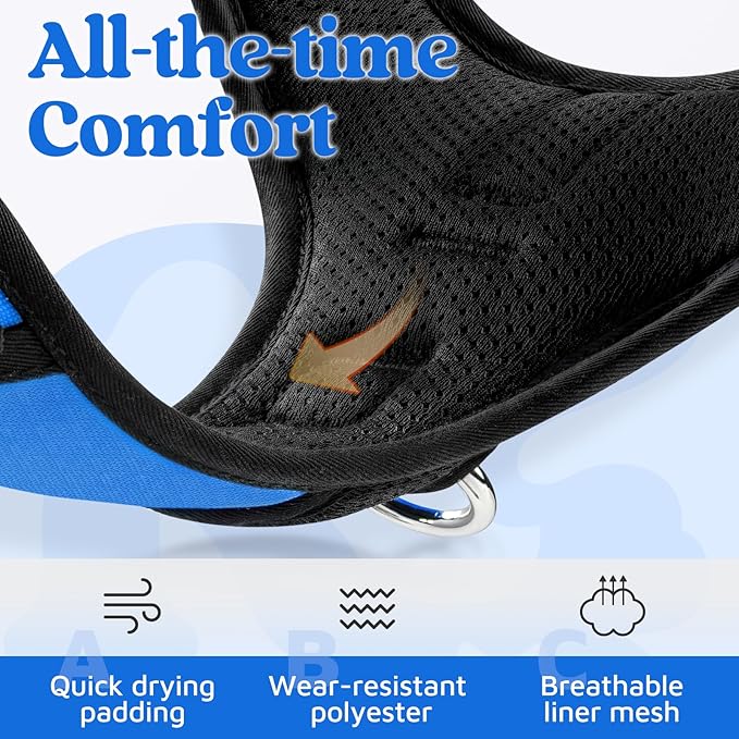 rabbitgoo Dog Harness for Large Dogs, No Pull Pet Vest with 3 Buckles, Adjustable Soft Padded Pet Harness with Easy Control Handle and Reflective Strips, Blue, XL