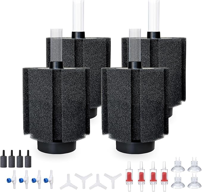 ALEGI 4pcs Large Aquarium Sponge Filter with Suction Cups, Check Valves for Breeding Fry Betta Shrimp Fish Tank ((Upgrade) 40-80 Gal 4 Pcs)