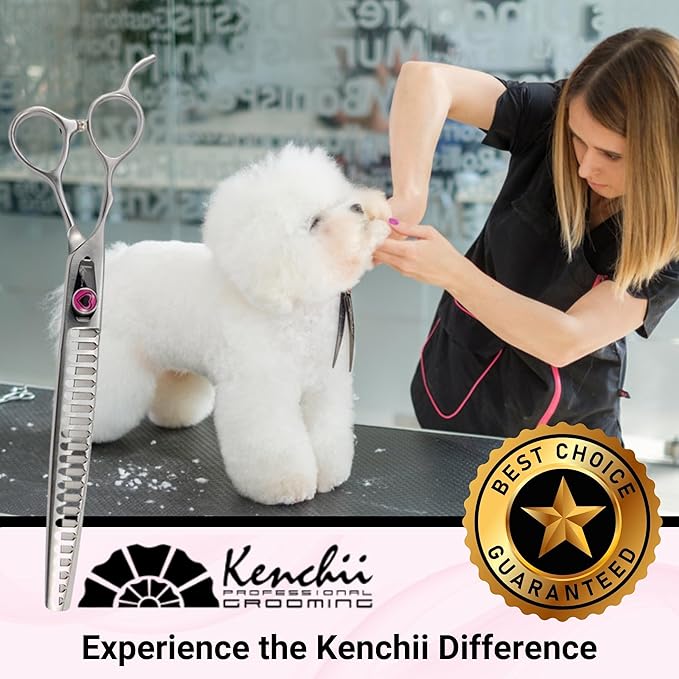 Kenchii Love Left Handed Dog Grooming Scissors, 22 Tooth Blender Shears, Dog Scissors for Grooming, Professional Pet Grooming Scissors, Ergonomic & Comfortable