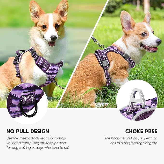 Timos Dog Harness,No-Pull Pet Harness Adjustable Soft Padded Dog Vest,Reflective No-Choke Pet Oxford Vest with Easy Control Handle for X-Small Dogs,Moon Night,XS