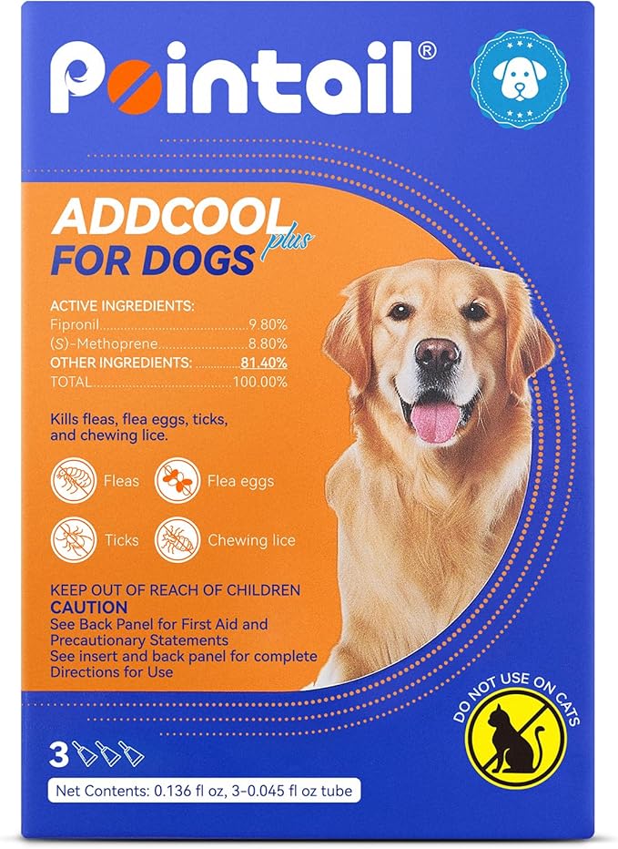 Flea and Tick Prevention for Dogs, Addcool Dog Flea and Tick Treatment, Flea & Tick Control Topical Drops, 3 Doses, Vet-Recommended(23-44 lbs)