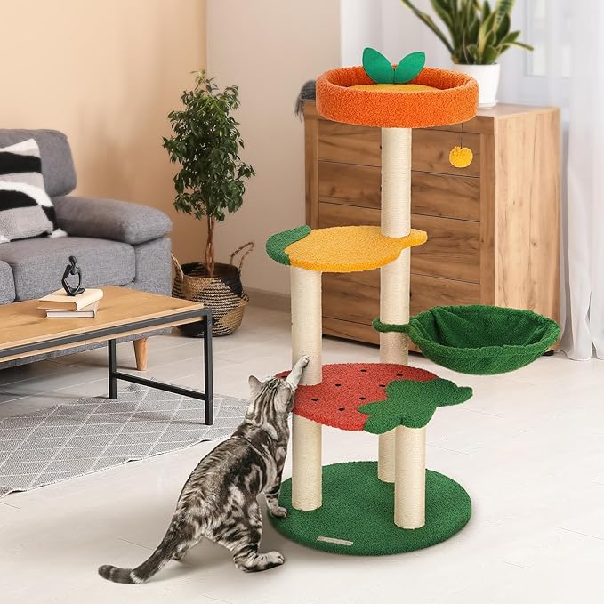 Happy & Polly Cute Cat Tree - 40.5" Fruit World Cat Tower for Indoor Cats, Cat Tree Condo with Sisal Scratching Posts, Cozy Hammock, Plush Strawberry Perches, Kitten Cat Trees Towers Activity Center