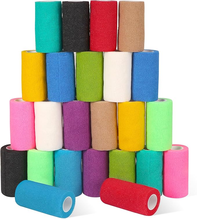 24 Pack Self Adhesive Bandage Wrap, 4” x 5 Yards Elastic Cohesive Bandage Wrap Self Adherent Medical Tape for Sports, Ankle, Wrist Sprains, Pet First Aid, Vet Wrap