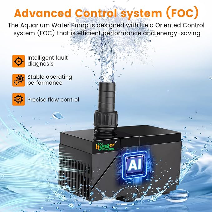 hygger 1850GPH Aquarium Water Pump with Intelligent Controller，DC 24V Ultra Quiet Powerhead, Powerful Return Pump for Fish Tanks, Aquariums, Ponds, Fountains, Sump, Hydroponics(55W, 14.8ft)