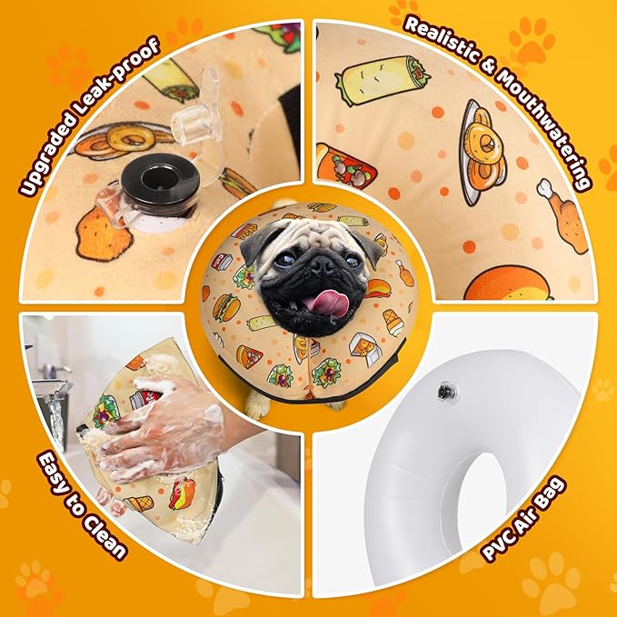 Grand Line Hamburger Inflatable Collar for Dogs and Cats, Soft Protective Recovery Cone After Surgery, Blow up Pet Collar Cone, E-Collar Alternative Does not Block Vision (Large)