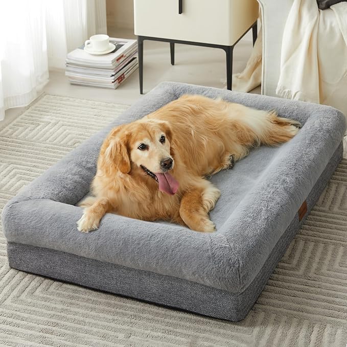 BFPETHOME XL Extra Orthopedic Dog Bed for Large Dogs – Washable Couch-Style Pet Bed with Supportive Bolster Sides, Removable Waterproof Cover, Non-Slip Bottom, Comfortable Dog Bed for Better Sleeping