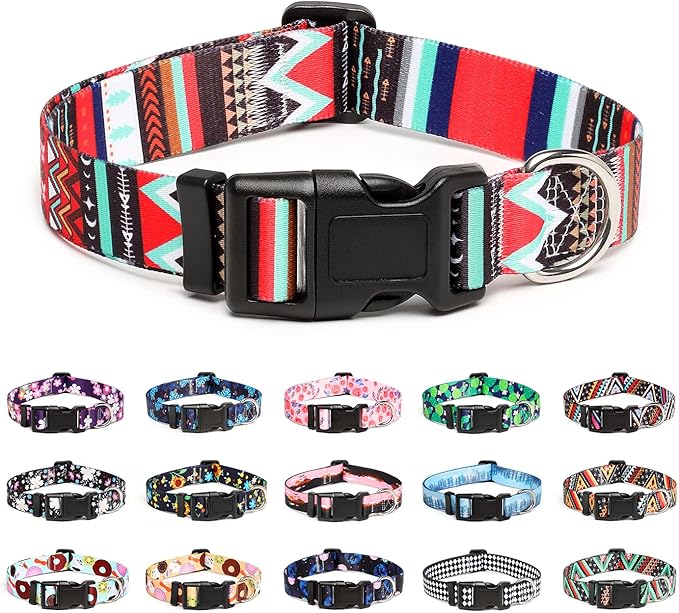 Mercano Adjustable Dog Collar - Special Design Patterns, Soft Nylon Comfortable Durable Pet Collar for Small Medium Large Dogs (S, Tribal Red)