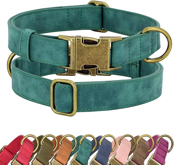 Didog Soft PU Leather Dog Collar, Stylish Quick Released Dog Collars for Medium Dogs, Easy Clean Adjustable Pet Collar for Daily Walking, Green, M Fit 13-21" Neck