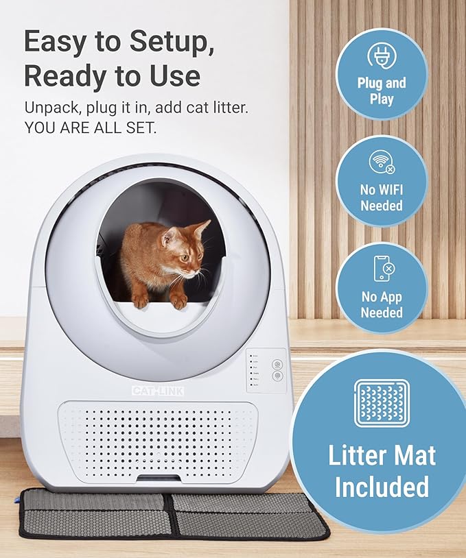 CATLINK 2025 Upgrade Automatic Cat Litter Box Self Cleaning for Multiple Cats with Mat, Double Odor Removal, Cat Litter Box for Cats from 3.5～22 lbs