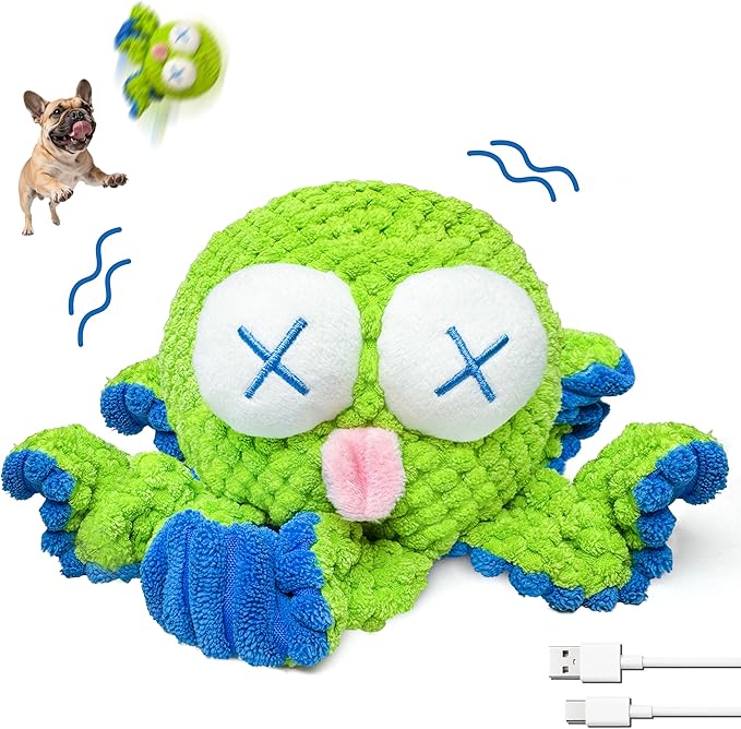 Interactive Octopus Dog Toys – Rechargeable Dog Squeaky Toy with Bouncing Ball, Music, Recording & Silent Modes – Moving Toys to Keep Dogs Busy for Small, Medium & Large Breeds