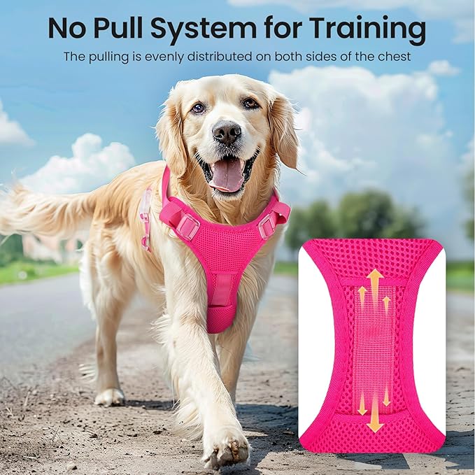 Light Up Dog Harness,Reflective Pet Harness Rechargeable,Led Dog Vest Harness for Night Walking,Adjustable Dog Safety Vest for Small Medium Large Dogs-No Pull,Pink,XL