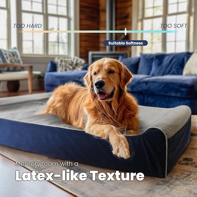 Laifug Orthopedic Memory Foam Extra Large Dog Bed Pillow (50"x36"x10", Gray Blue) Durable Waterproof Lining and Removable Washable Cover and Smart Design