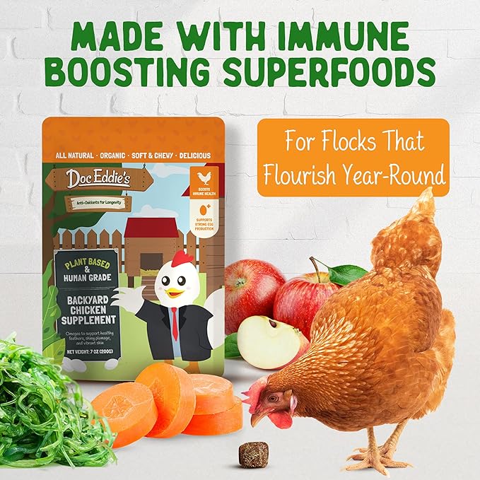 Doc Eddie’s Backyard Chicken Supplement - Plant-Based Treats for Egg Laying Hens - Poultry Feed Enrichment Made with Omega 3 Rich Algae - Essential for Immune Health, Feather Regrowth, Egg Production