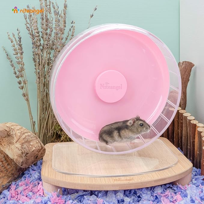 Niteangel Super-Silent Hamster Exercise Wheels: - Quiet Spinner Hamster Running Wheels with Adjustable Stand for Hamsters Gerbils Mice Or Other Small Animals (S, Pink)