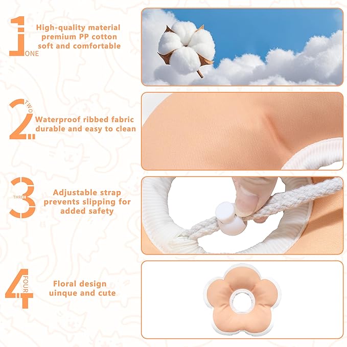 Cat Cone Collar Soft, Waterproof Cats Cones to Stop Licking After Surgery, Adjustable Soft Elizabeth Cats Collars for Wound Healing, Flower Shape Cat Recovery Collar (Pastel Orange, Small)