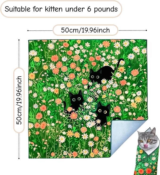 Cat Grooming Wrap Cat Wrap for Cutting Nails Cat Burrito Wrap 19.96 inch(Within 6Lbs) Cat Swaddle Nail Clipping, Teeth Brushing, Ear Cleaning Self-Adhesive Magic Cloth Cat Restraint