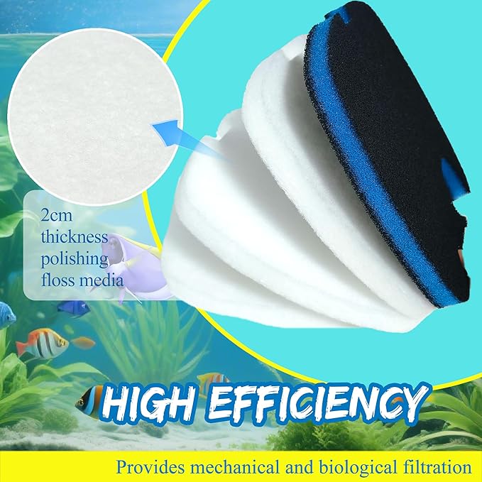 Replacement Canister Filter Pads Compatible with SUNSUN HW-304B/404B/704B/3000 CF500 Aquarium Filter, 6 White Floss and 2 Upgraded Coarse Pads, 8pcs