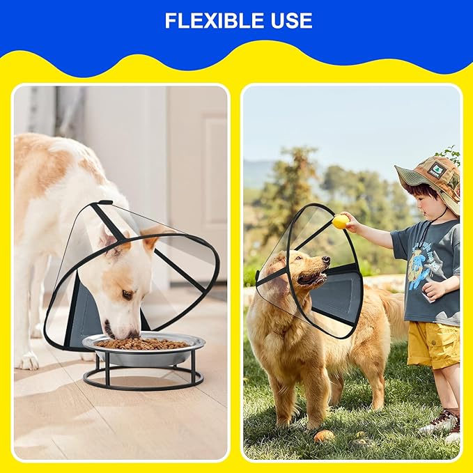 Lainergie Adjustable Soft Dog Cone Collar for After Surgery Recovery, Comfortable Pet Recovery Protective Collar for Medium Large Dogs, Elizabethan Dog Neck Collar (S, Black)