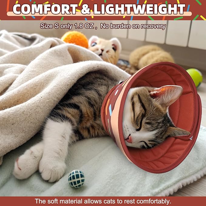 KOOLTAIL Cat Cone Collar Soft, Adjustable Cat Cones to Stop Licking, Foldable Donut Water Resistant Pet Recovery Neck E Collars After Surgery, Kitten Elizabethan Collar for Small to Large Cats,Brown M