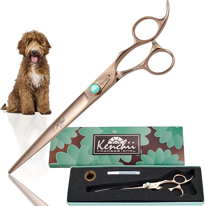 Kenchii Rose Dog Grooming Scissors, 8 Inch Straight Shears, Dog Scissors for Grooming, Ergonomic Design for Comfort and Precision, Heavy Duty, Durable and Sharp