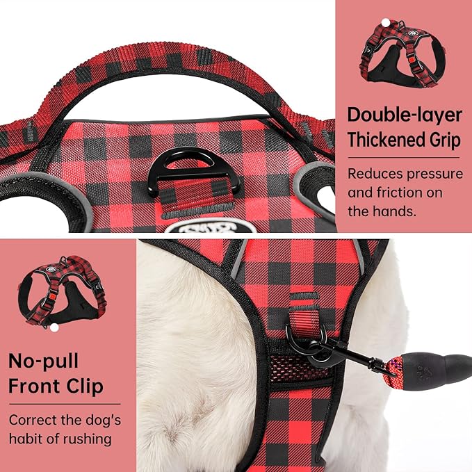 IVY&LANE No Pull Dog Harness with Leash Set, Reflective No Choke Pet Vest,Adjustable Oxford Dog Vest Harness with Easy Control Handle for Small Dogs (Checkered Red,S)