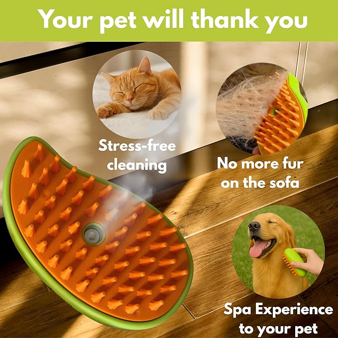 Cat Brush with Steam – Steam Cat Brushes for Indoor Cats | Pet Spray Hair Removal Comb & Relaxing Grooming Tool for Calmer, Happier Cats