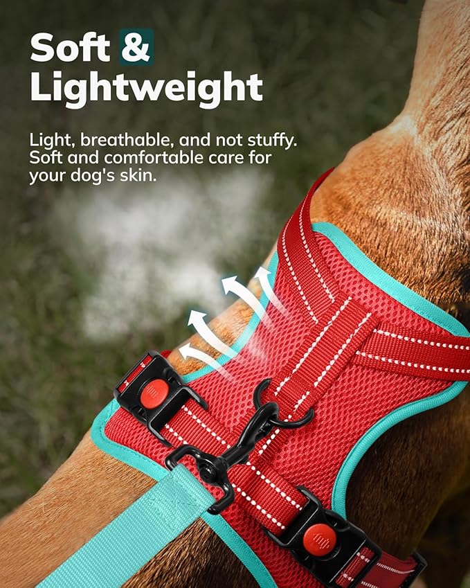 MIDOG No-Pull Dog Harness | Adjustable & Reflective Pet Harness Leash Set for Small Medium Large Dogs Walking, Training| No Choke, Front Clip, Soft Padded Vest with Easy Control Handle - Red, S