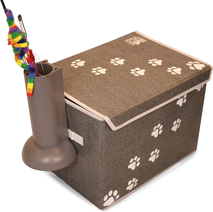 Cat Teaser Wand Holder. Keep Cats Safe with This Unique Cat Toy Storage Solution. Organize Feather Cat Wand Toys. Patent Pending (Gray)