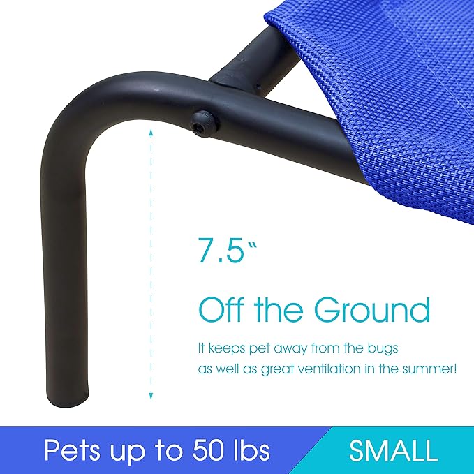 PHYEX Raised Pet Cot for Small Pets, Elevated Dog Bed with Breathable Mesh, Sturdy Steel Frame for Indoor & Outdoor Use, Non-Slip Design, Easy Clean, 33-Inch Blue