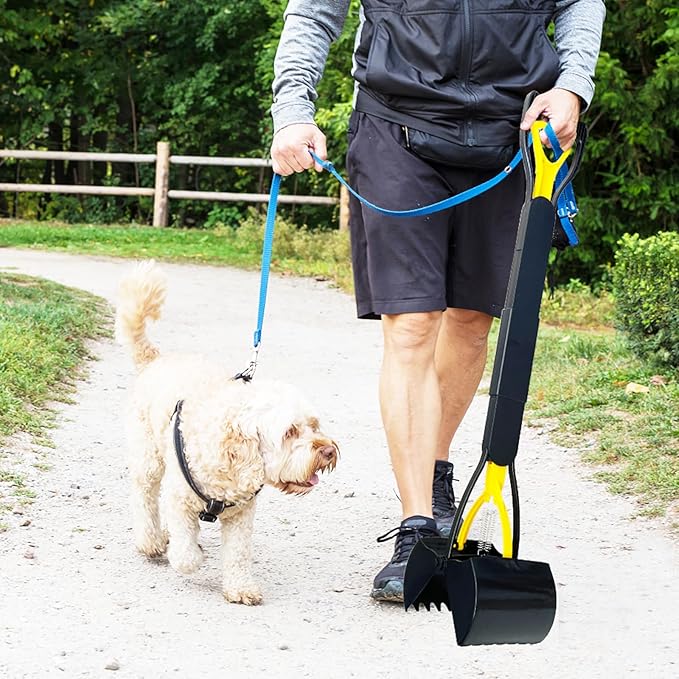 Pooper Scooper 2 Pack with 20 Litre Step Dog Poop Trash Can, 28" Long Handle Dog Poop Scoopers for Large Small Dogs Heavy Duty, Removable Inner Bucket for Outdoors, 50 Waste Bags Included