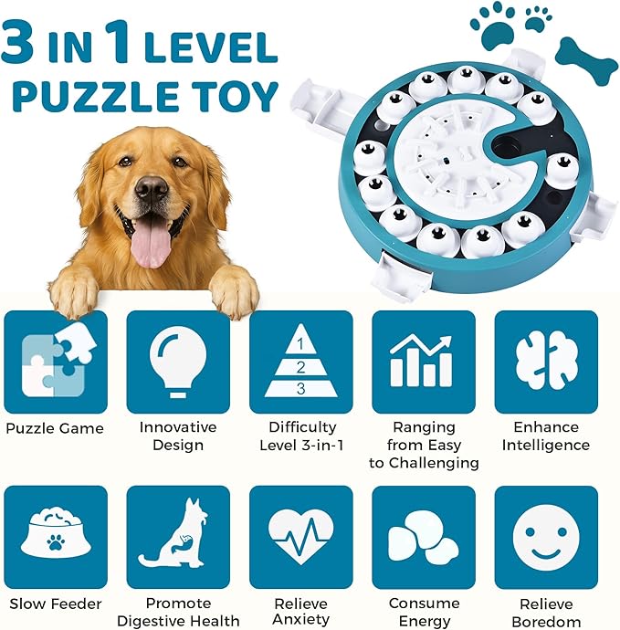 Dog Puzzle Toy Mental Stimulation - Level 3 in 1 Dogs Food Feeder Puzzle, Dog Treat Puzzle Feeder (Advanced-Mars Green Brainstorm)
