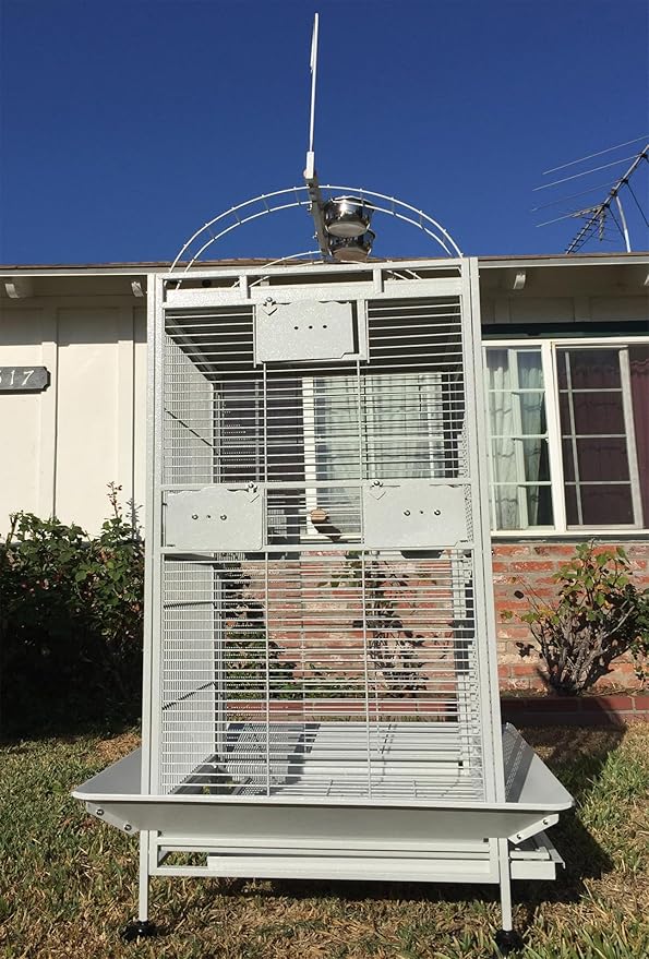 White Extra Large 28"x22"x65"H Double Ladders Open Play Top Wrought Iron Bird Parrot Parttot Finch Macaw Cockatoo Cage, Include Seed Guard and Toy Hook