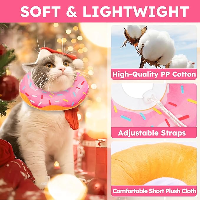 Cat Cone Collar Soft, Cat Recovery Collar for Wound Healing Cute Donut Adjustable Cones to Stop Licking Comfortable Lightweight Neck Elizabethan for Kittens After Surgery