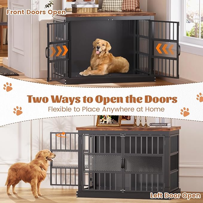VOPEAK 40" Dog Crate Furniture, Chew Resistant Dog Crate for Dogs, Heavy Duty Dog Crates Dog Kennel Cage Indoor with Double Doors, End Table for Bedroom Living Room, Black