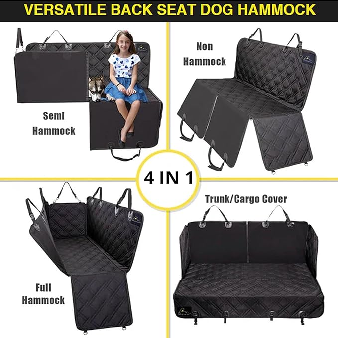 Meadowlark XL Dog Seat Covers Unique Design & Full Car Protection-Doors,Headrests & Backseat. Extra Durable Zippered Side Flap, Waterproof Hammock Pet Seat Cover + Seat Belt & 2 Headrest Protectors