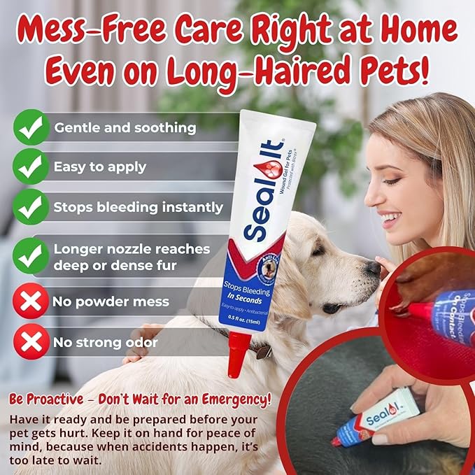 Dog Wound Care Gel – Styptic Powder Alternative for Dogs & Cats | Quick Stop Bleeding for Cuts, Nails & Scrapes | Liquid Bandage First Aid for Pets and Animals | Seal It® 15ml | Made in USA