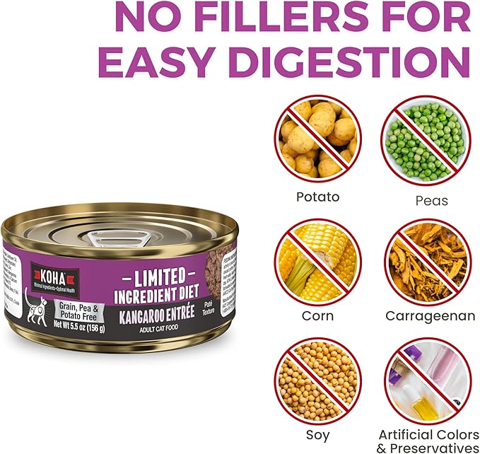 KOHA Limited Ingredient Diet Kangaroo Pate for Cats - Single Meat Cat Food for Sensitive Stomachs - Pate Kangaroo Cat Food with No Fillers, 5.5 oz - Trial Pack (3 Cans)