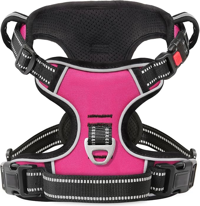 Timos Dog Harness, 3 Snap Buckles No-Pull Soft Padded Dog Vest with 2 Metal Leash Clips, Adjustable Reflective No Choke Pet Harness with Easy Control Handle for Extra Large Dogs,Rosy,L
