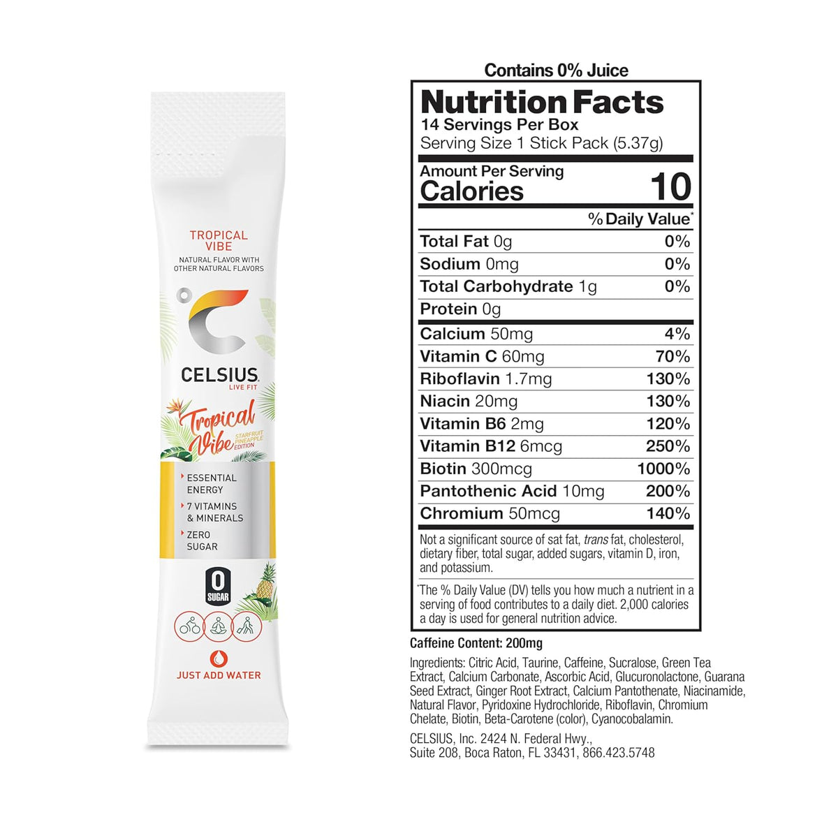 CELSIUS® On-The-Go Powder Sticks Dragonfruit Lime, Essential Energy 2.8 Oz