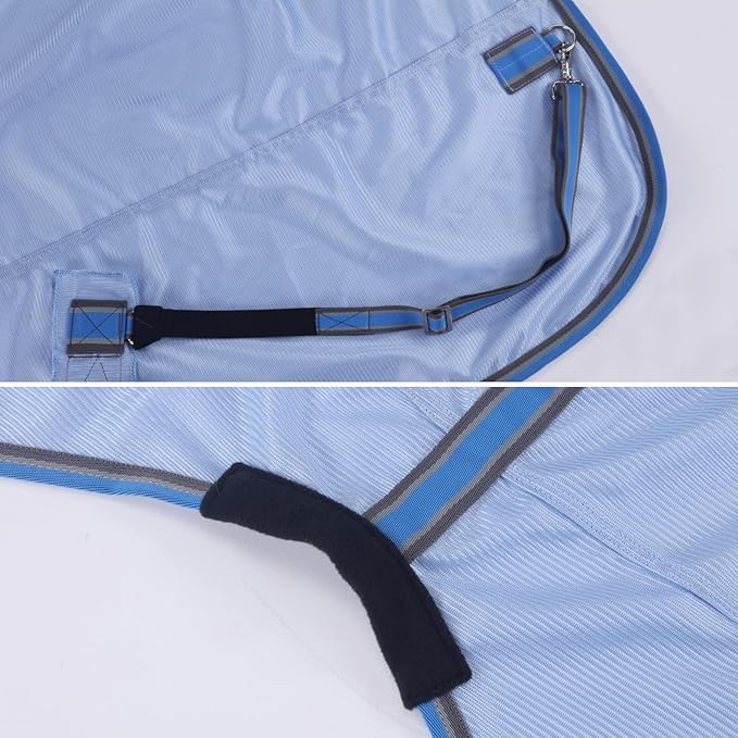 Horse Fly Sheet, Standard Neck Comfy Mesh Fly Sheet for Horses, Equine Summer Sheets UV-Protective Lightblue 75