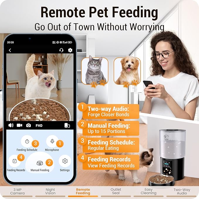 5L Automatic Cat Feeder with 2K HD Camera: 5G WiFi Automatic Dog Feeder with Night Vision,Cat Food Dispenser with Freshness for Multiple Pets,Detachable for Easy Clean-21 Cup (Sealed Outlet)