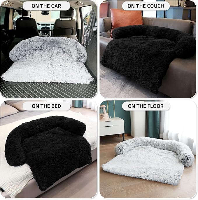 GGIB Calming Dog Bed Fluffy Plush Dog Mat for Furniture Protector with Removable Washable Cover for Large Medium Small Dogs and Cats (Medium, Black)