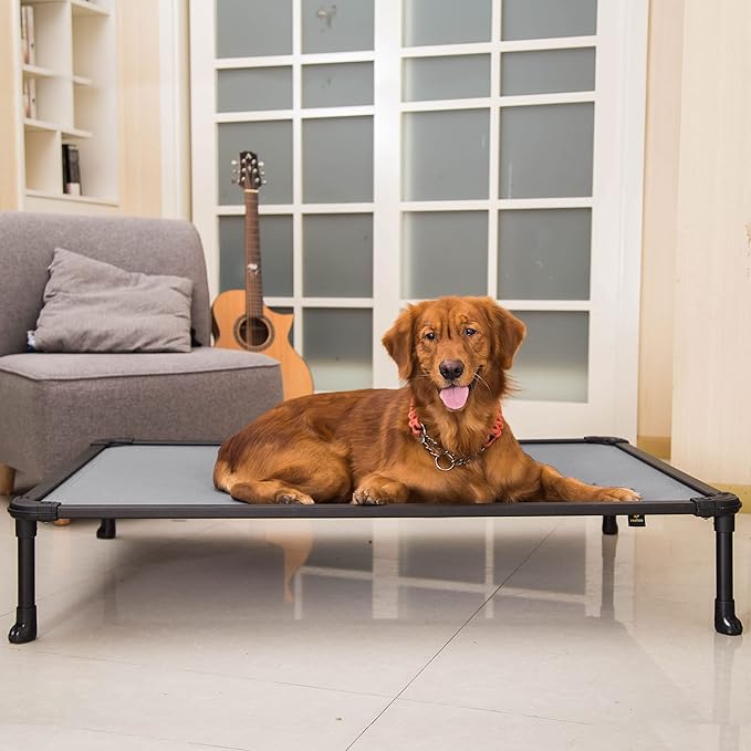Veehoo Chew Proof Elevated Dog Bed - Cooling Raised Pet Cot - Rustless Aluminum Frame and Durable Textilene Mesh, Unique Designed No-Slip Feet for Indoor or Outdoor Use, Grey, X-Large, CWC2002